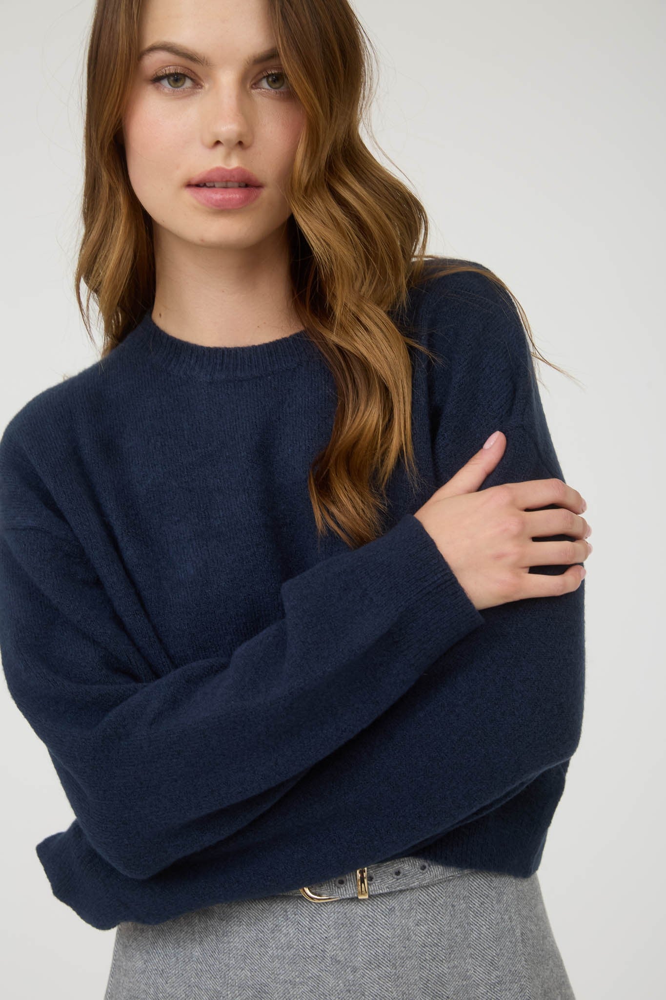 Crew Neck Long Sleeve Cropped Pullover Sweater