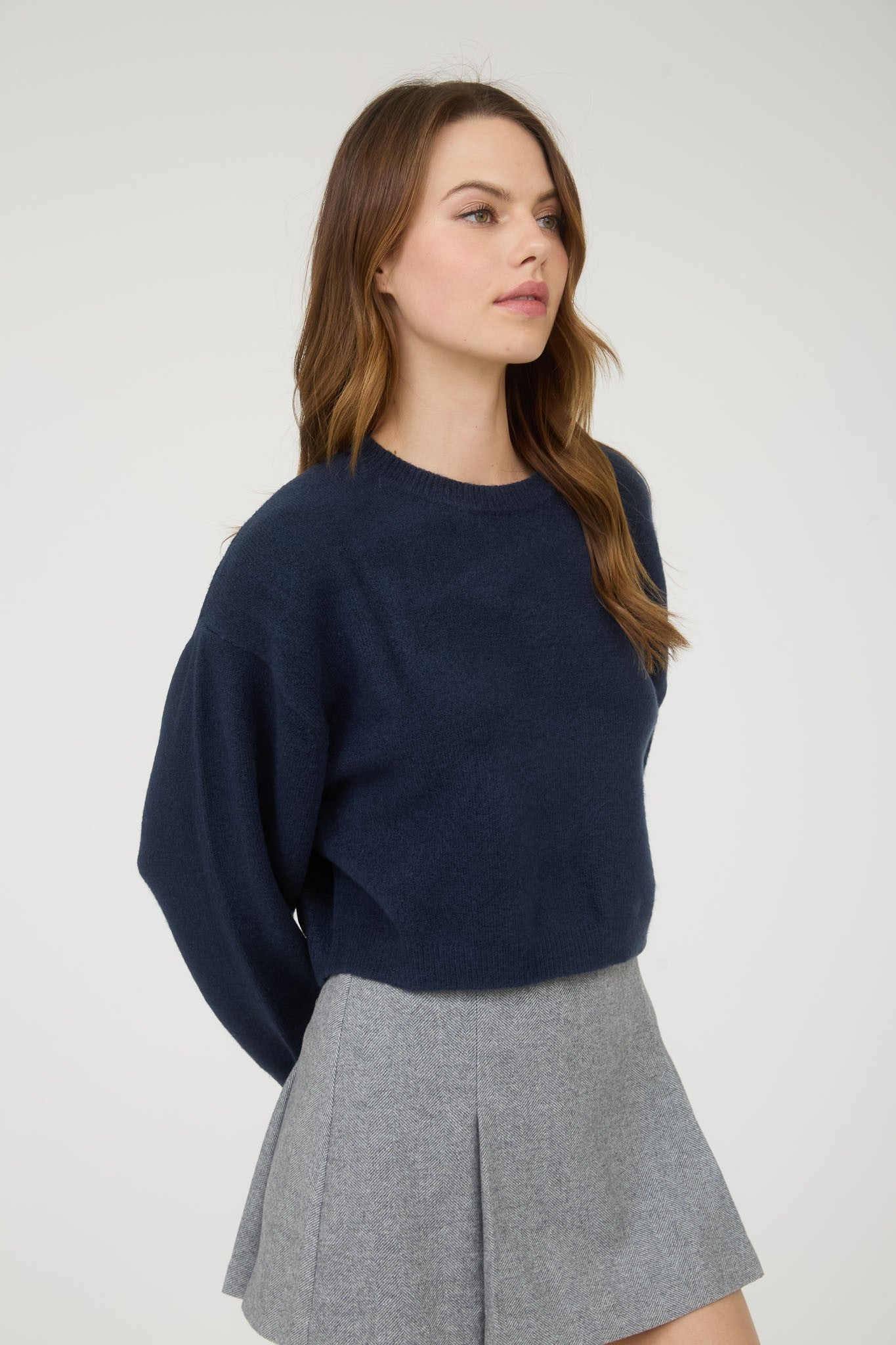 Crew Neck Long Sleeve Cropped Pullover Sweater
