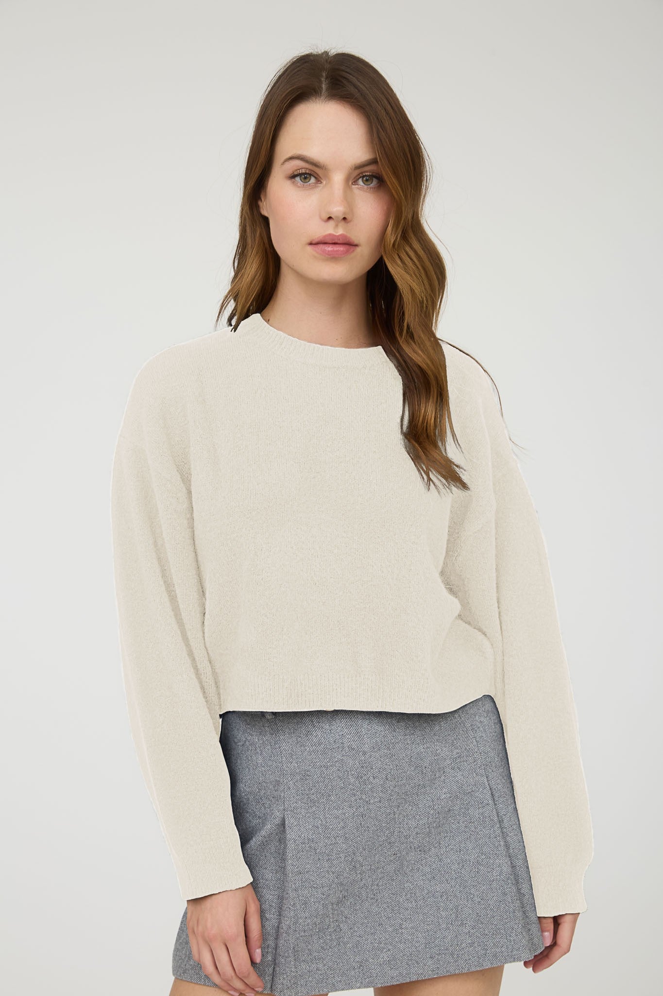 Crew Neck Long Sleeve Cropped Pullover Sweater