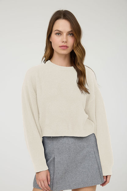 Crew Neck Long Sleeve Cropped Pullover Sweater