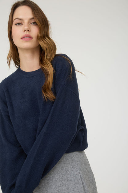 Crew Neck Long Sleeve Cropped Pullover Sweater