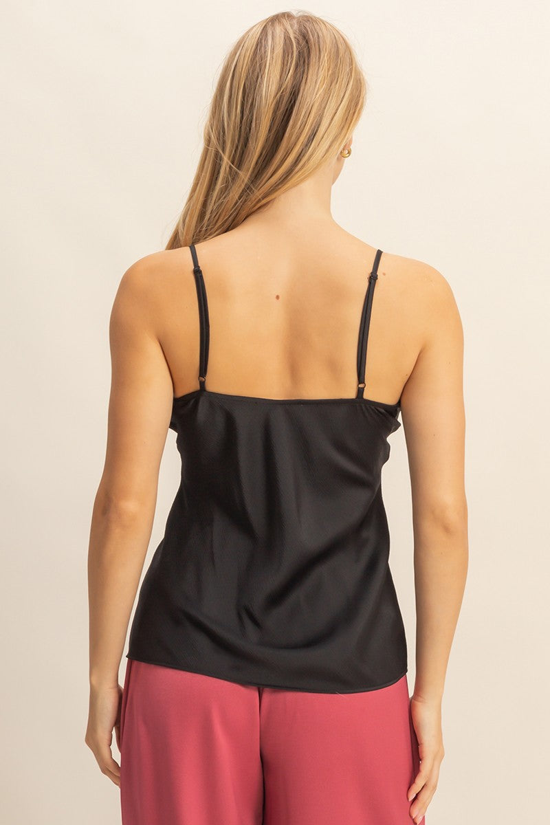 Elegant Lace Trimmed V-neck Satin Camisole Top