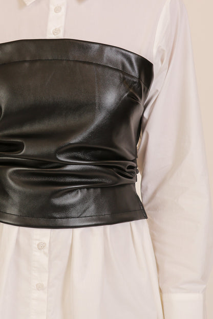 Two-in-one Faux Leather Corset Shirt Dress