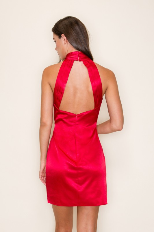 Satin open back high neck sleeveless dress