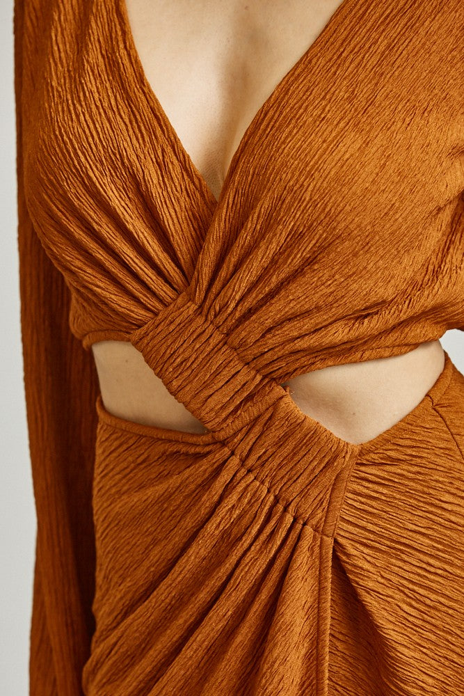 Surplice Cutout Bell Sleeve Maxi Dress