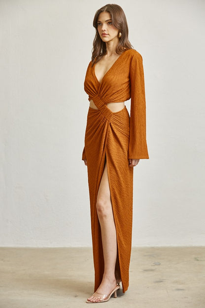 Surplice Cutout Bell Sleeve Maxi Dress