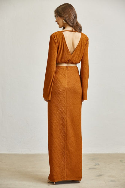 Surplice Cutout Bell Sleeve Maxi Dress