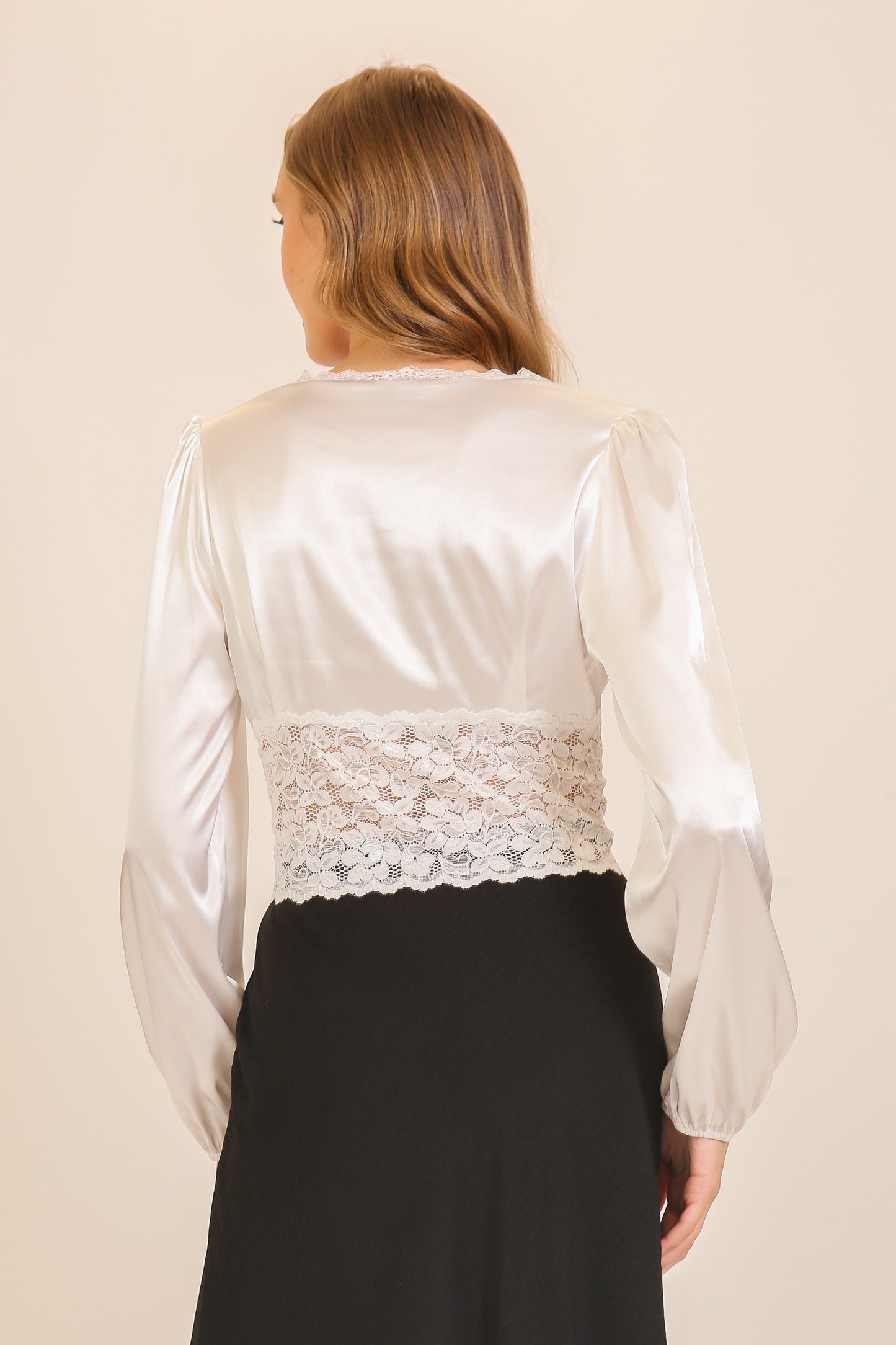 satin & lace v neck top