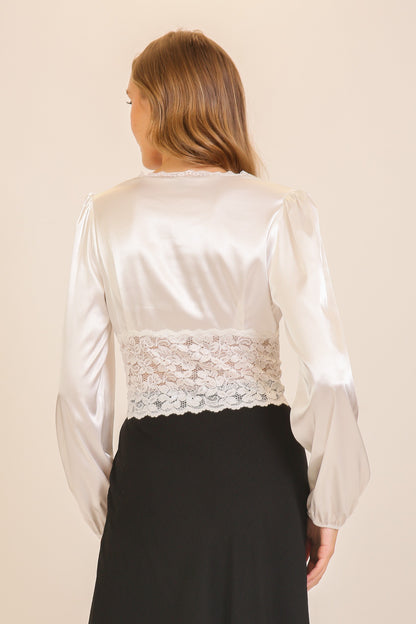 satin & lace v neck top