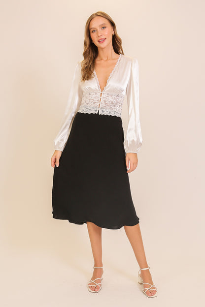 satin & lace v neck top