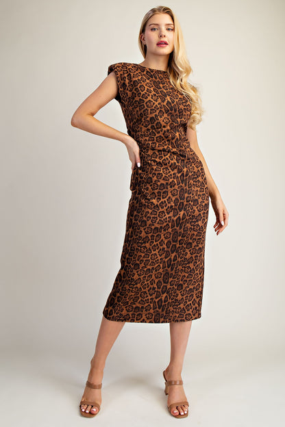 leopard sleeveless midi dress