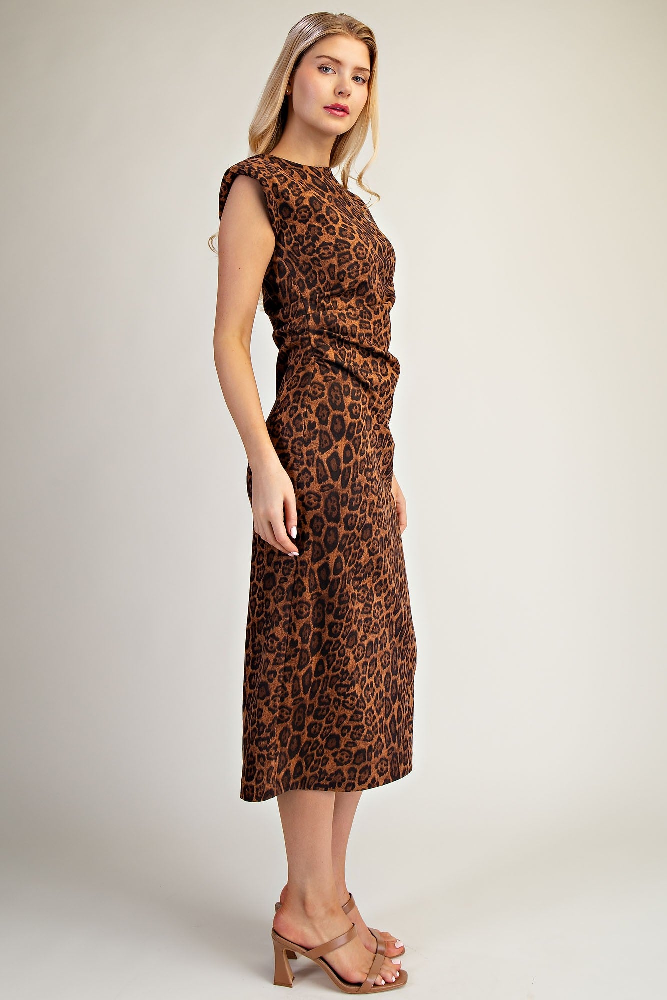 leopard sleeveless midi dress