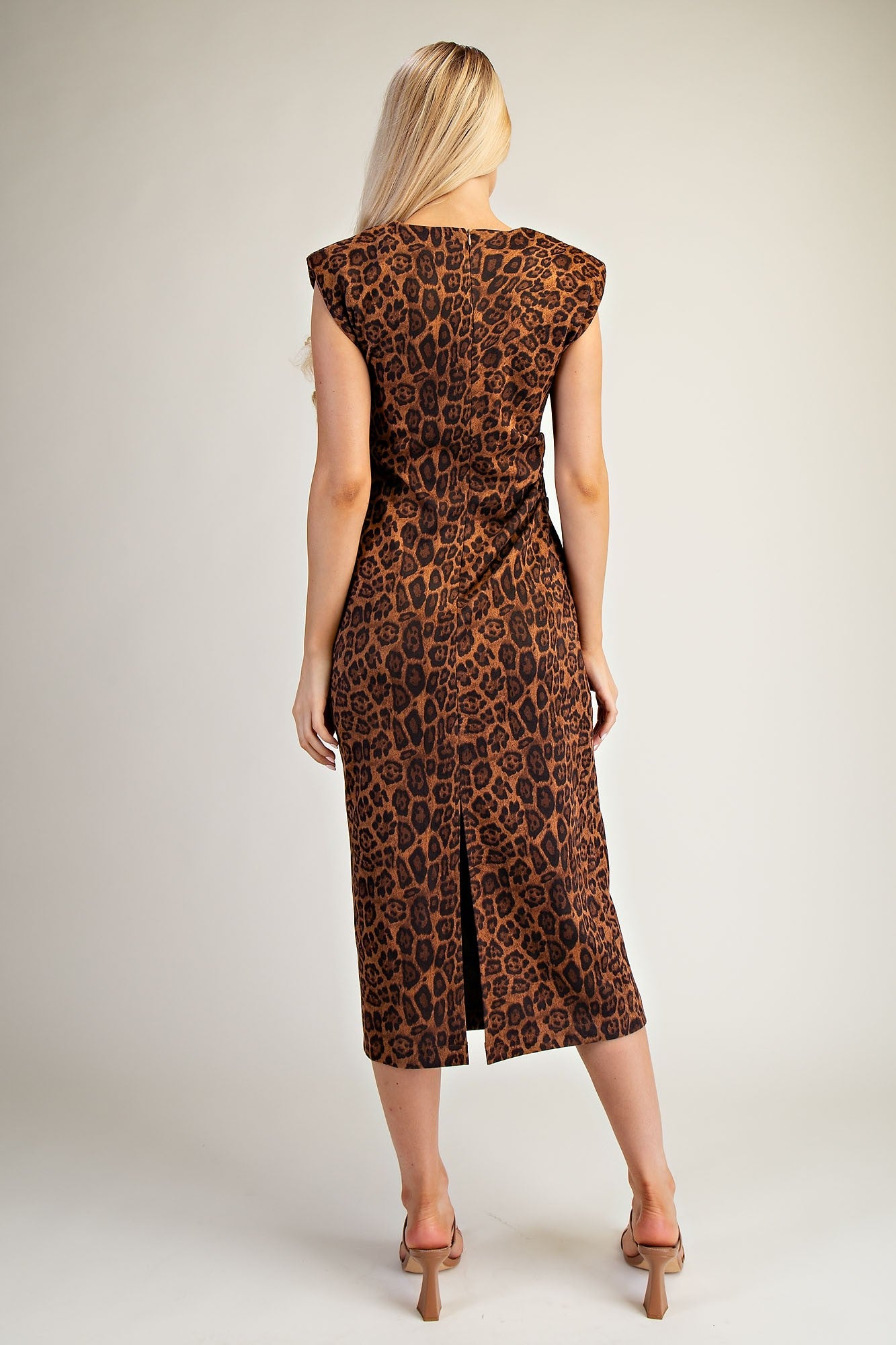 leopard sleeveless midi dress