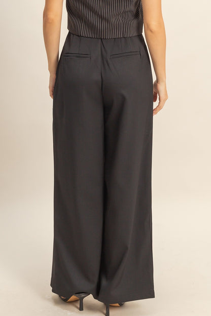 Pleated Wide-leg Tailored Trousers