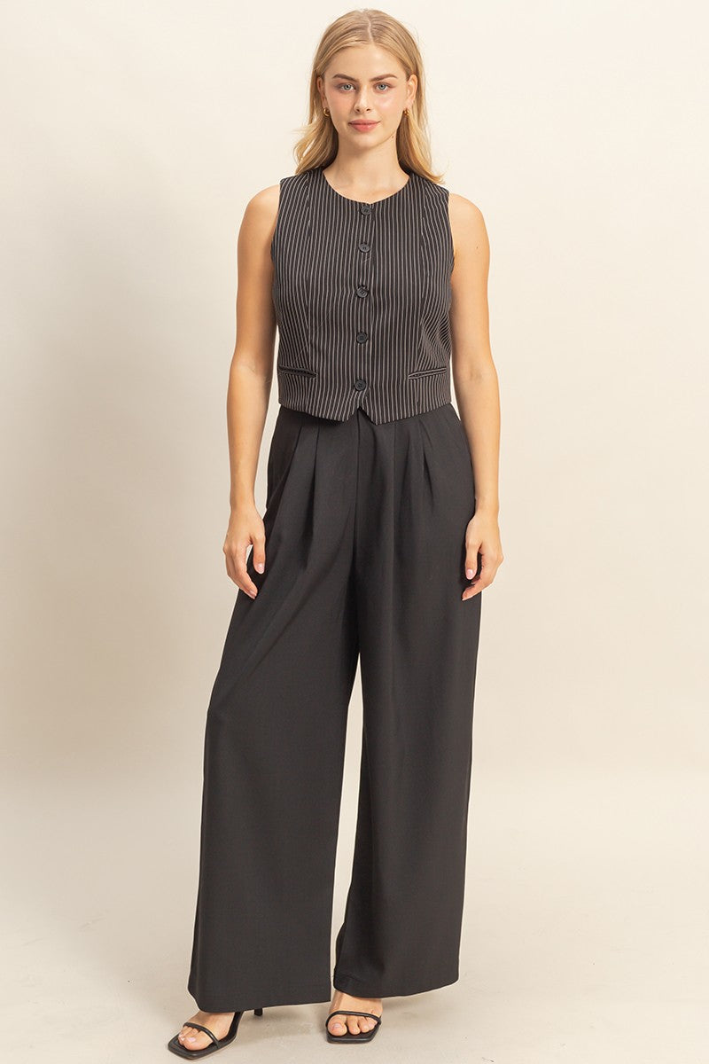 Pleated Wide-leg Tailored Trousers