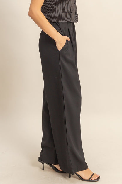 Pleated Wide-leg Tailored Trousers