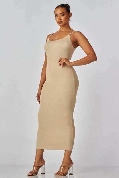 lurex sleeveless ribbed knit midi dress