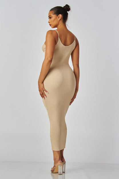 lurex sleeveless ribbed knit midi dress