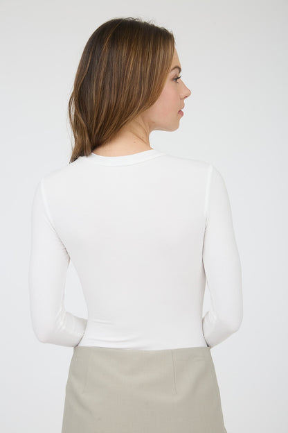 Round Neck Long Sleeve Sweater Knit Bodysuit