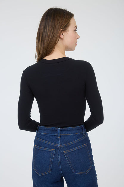 Round Neck Long Sleeve Sweater Knit Bodysuit