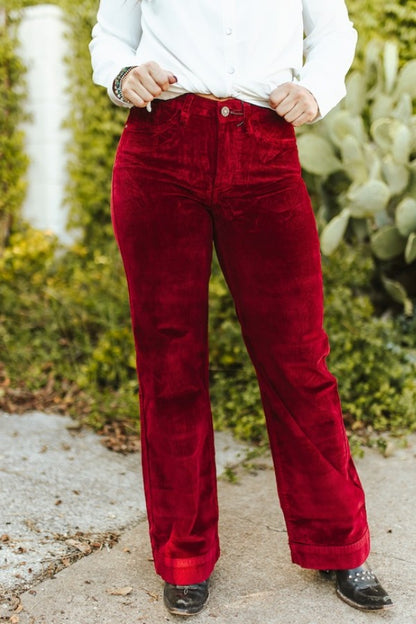 Corduroy Mid Rise Wide Leg Stretch Jeans