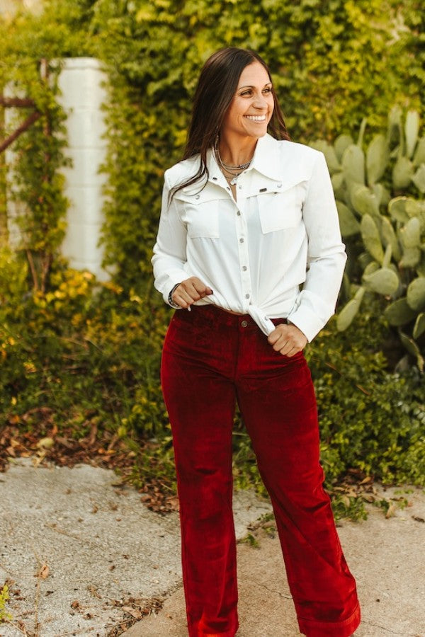 Corduroy Mid Rise Wide Leg Stretch Jeans