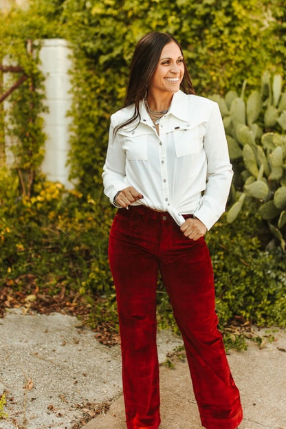 Corduroy Mid Rise Wide Leg Stretch Jeans