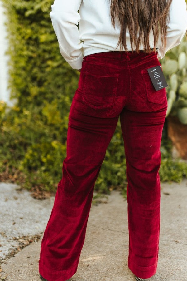 Corduroy Mid Rise Wide Leg Stretch Jeans