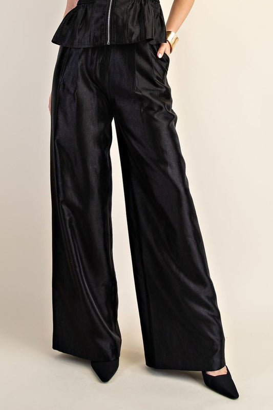 Satin High Waist Wide Pants