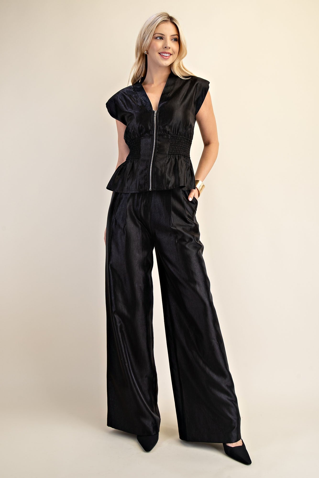 Satin High Waist Wide Pants
