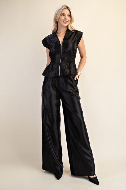 Satin High Waist Wide Pants