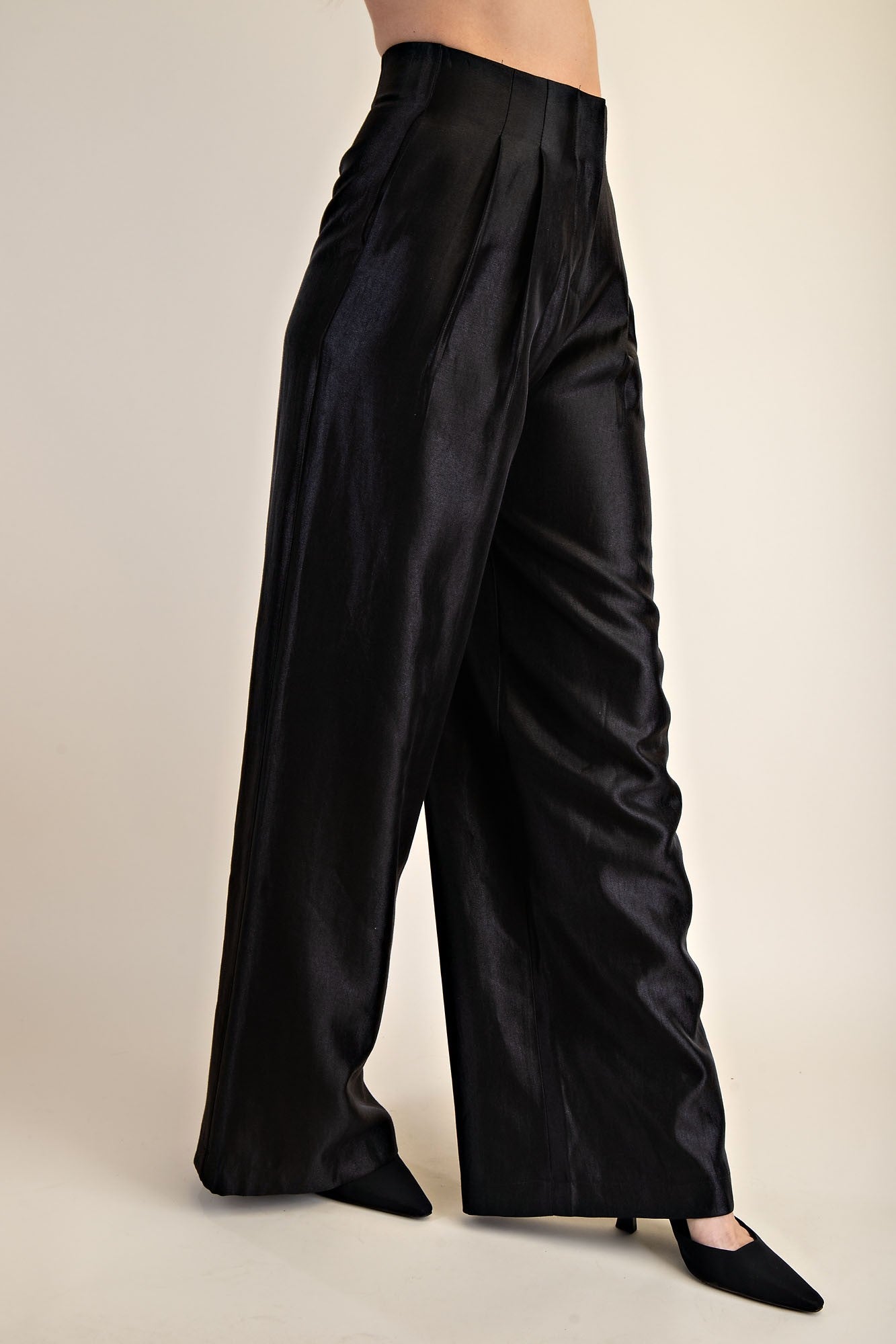 Satin High Waist Wide Pants
