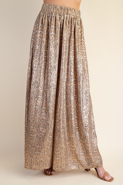 metallic snakeskin wide leg elastic pants
