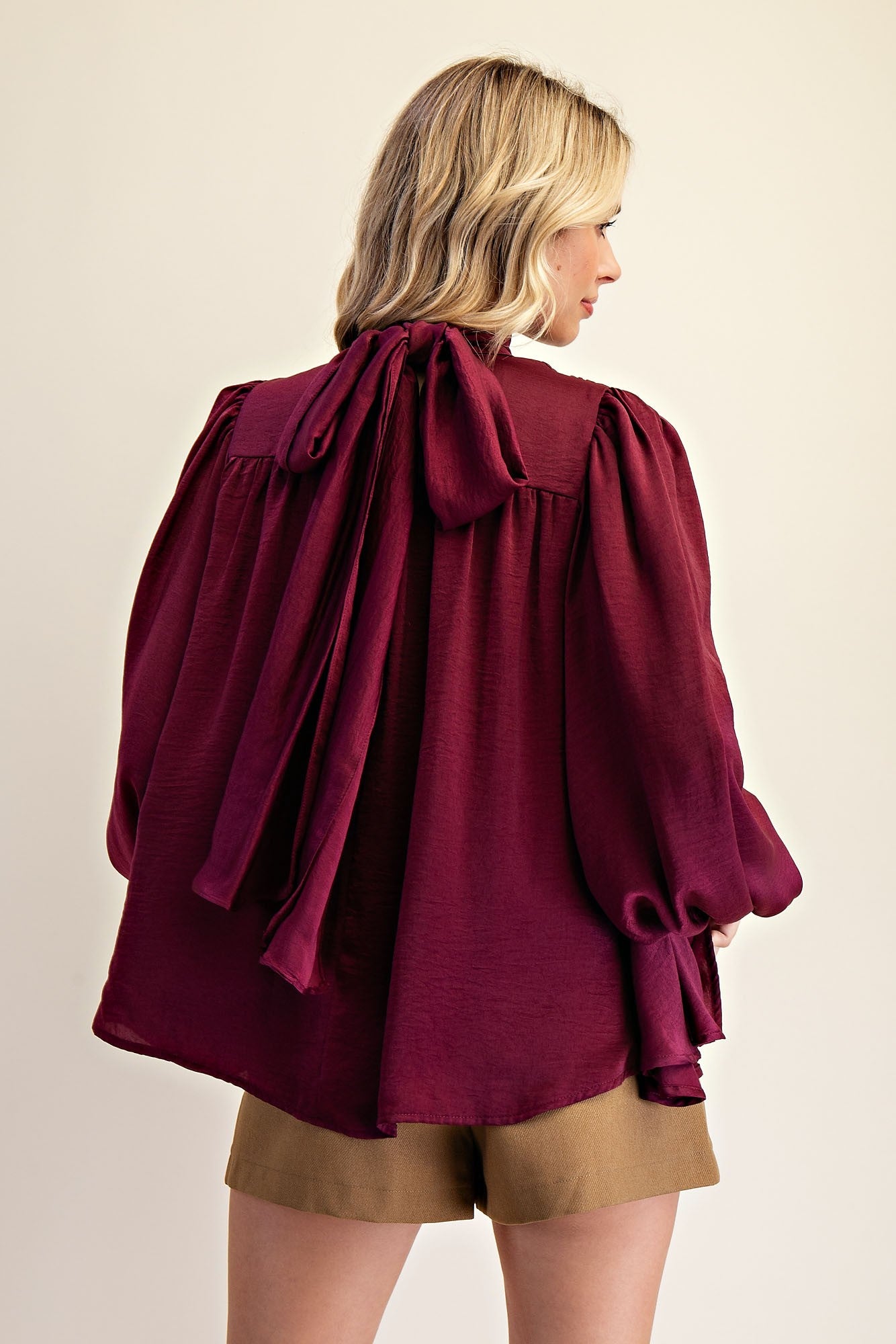 High Neck Balloon Sleeve Blouse