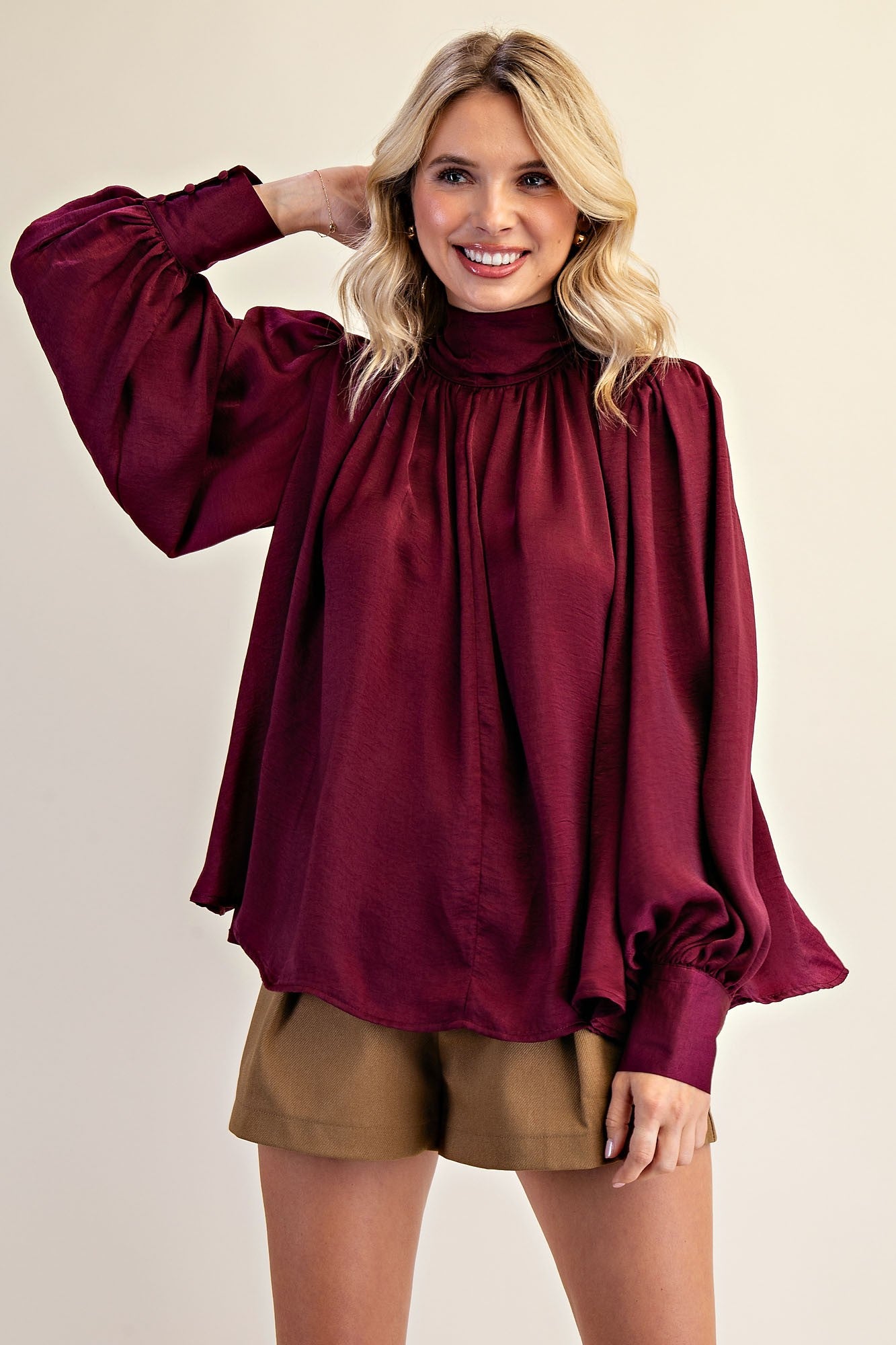 High Neck Balloon Sleeve Blouse