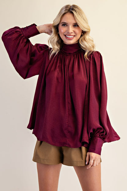 High Neck Balloon Sleeve Blouse