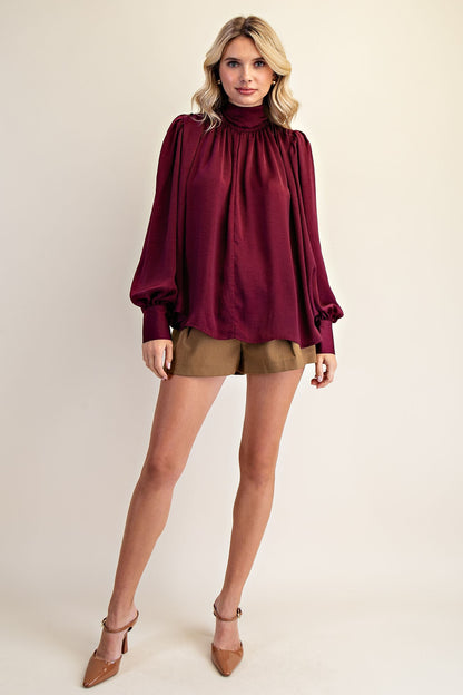 High Neck Balloon Sleeve Blouse