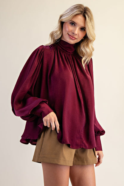 High Neck Balloon Sleeve Blouse
