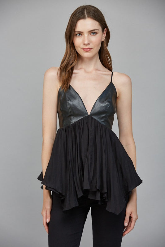 faux leather cami baby doll top
