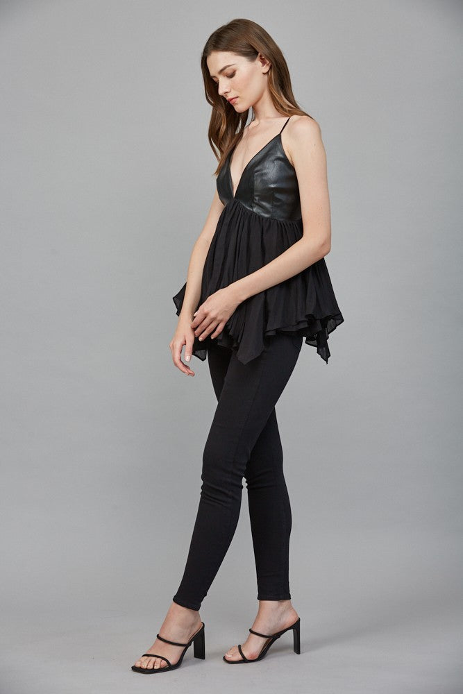 faux leather cami baby doll top