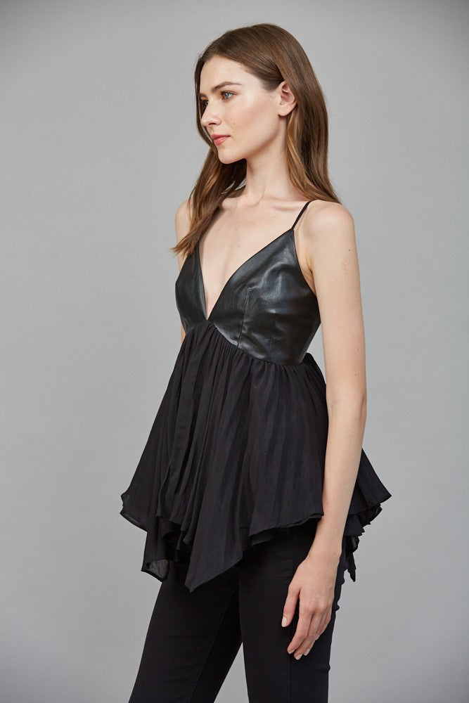 faux leather cami baby doll top