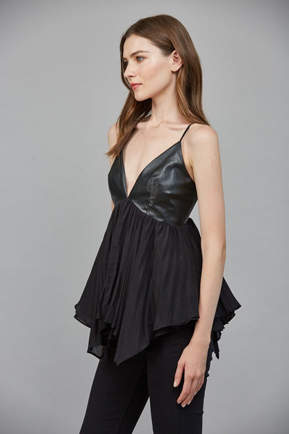faux leather cami baby doll top