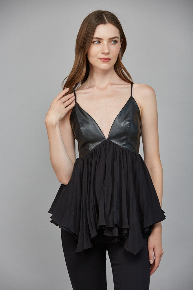 faux leather cami baby doll top