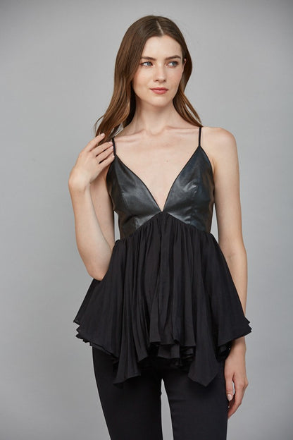 faux leather cami baby doll top