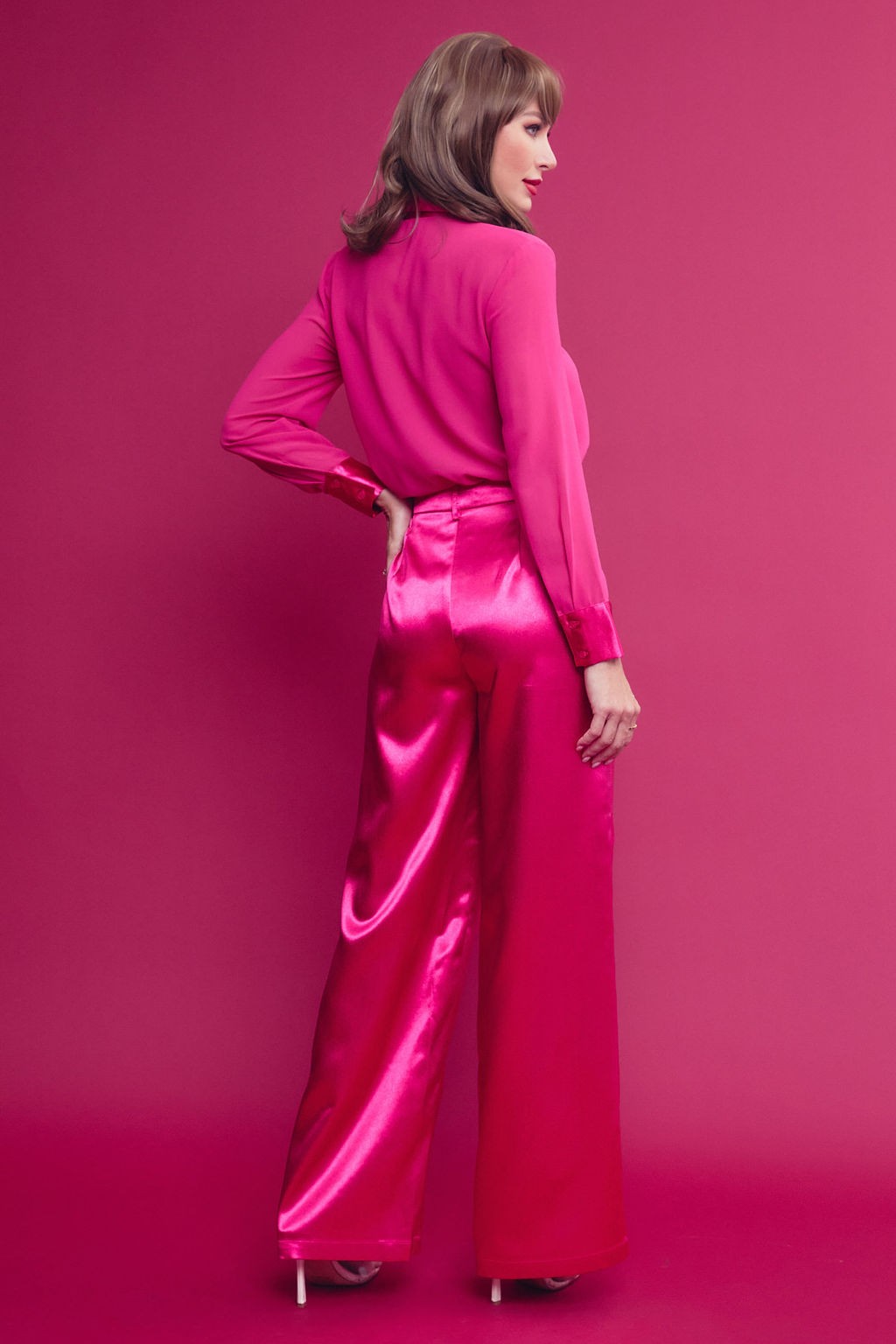 2pc- contrast trim sheer top & pants set