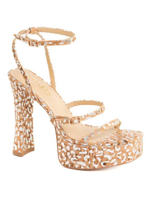 leopard block heel platform shoe