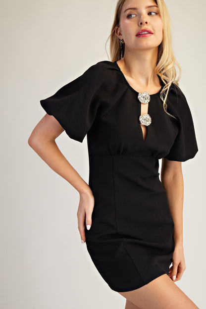 black balloon cocktail dress Black Balloon Sleeve Cord Tiered Elsa Mini Dress