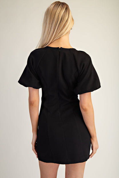 Balloon Sleeve Metal Trim Dress