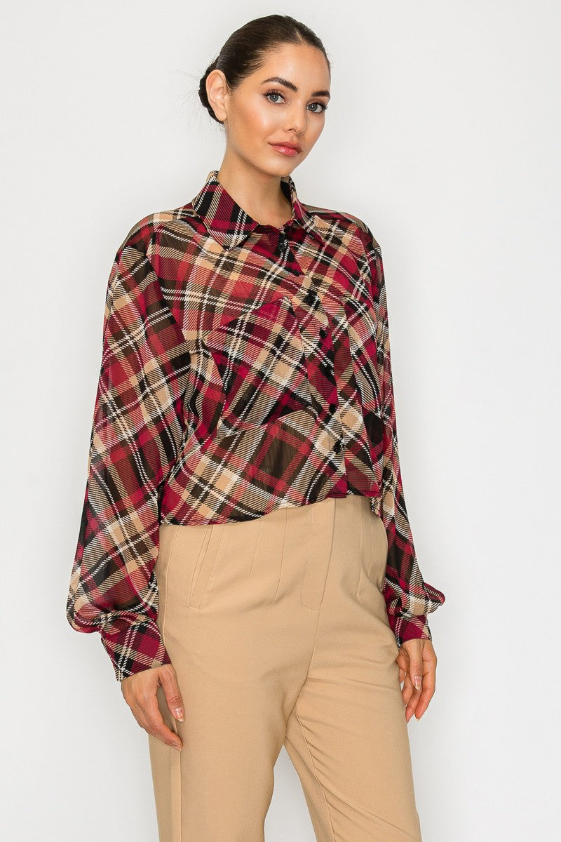 Boxy Silhouette Rustic Plaid Top
