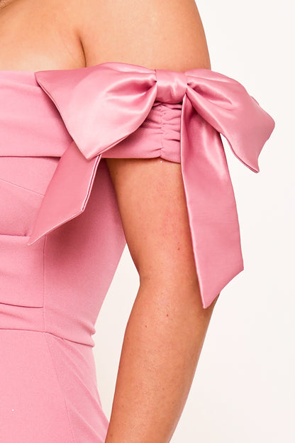 Satin Bow On Sleeve Off The Shoulder Mini Dress